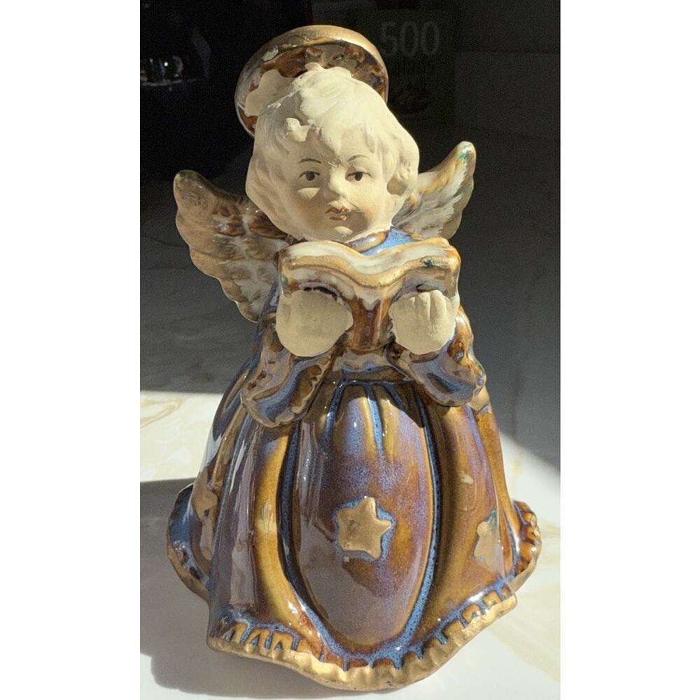 Vintage Christmas Holiday’s Xmas Angel Cherub Bell Ceramic Pottery 5.25x4”